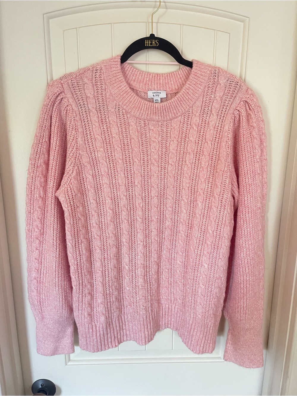 crown & ivy Pink Cable Crewneck Sweater